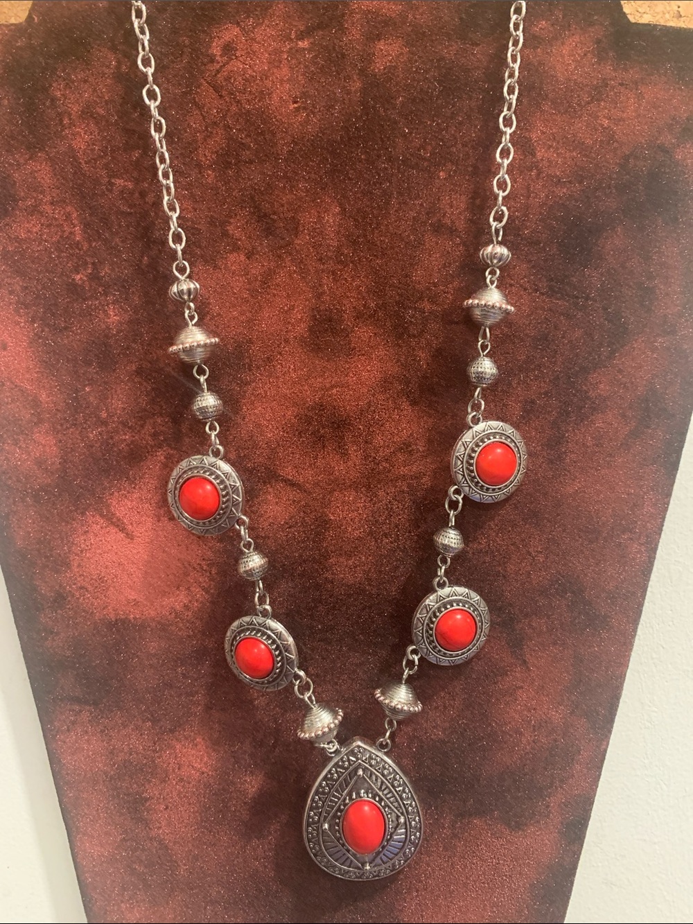 Women’s southwestern Silver Necklace with Red Stones - Picture 2 of 5